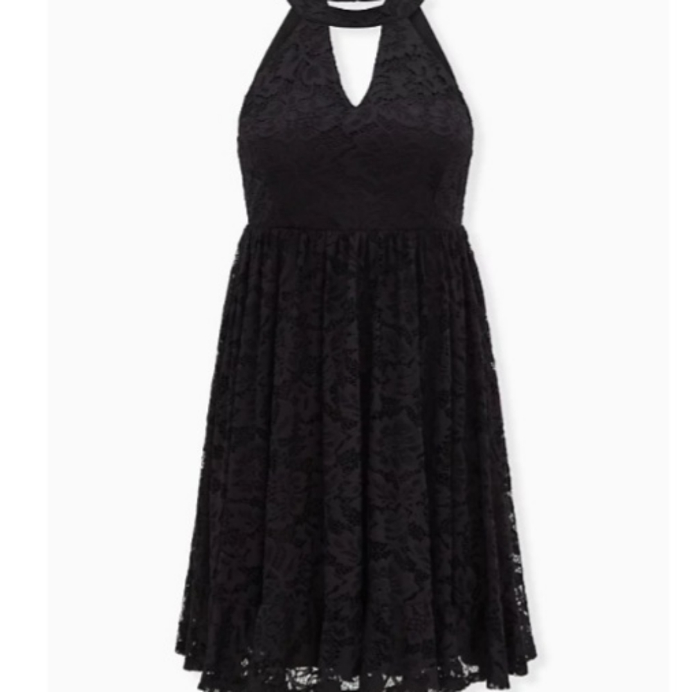 TORRID Black lace keyhole halter tiered skater dress plus size 1X - Picture 10 of 11